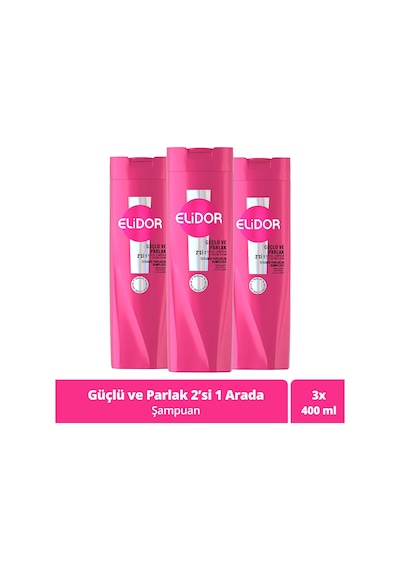 Elidor Güçlü ve Parlak 2'si 1 Arada Şampuan ve Bakım Kremi 3 x 400 ML