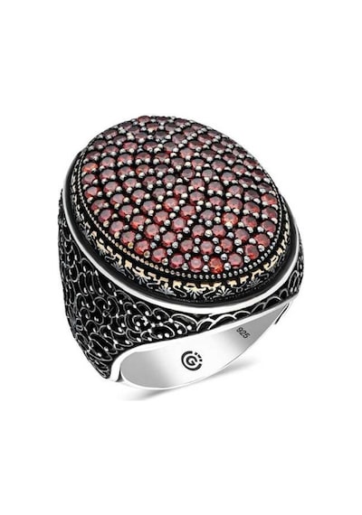 Gümüş Kırmızı Zirkon Taşlı Oval Erkek Yüzük (551186490)