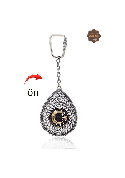Ayyıldız Ve Tuğralı Damla Model Çift Taraflı Oksitli Gümüş Telkari Anahtarlık 201025187 Gümüş