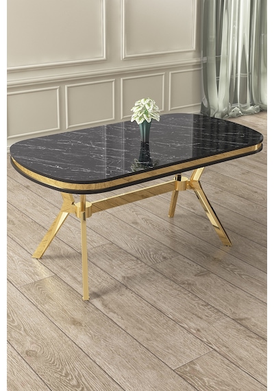 Canisa Olya Serisi 90x168 Lak Panel Sonata Masa Takımı Gold Ayaklı 6 Siyah Sandalye Sonata Masa Siyah Sandalye Canisa Olya Serisi 90x168 Lak Panel Sonata Masa Takımı Gold Ayaklı 6 Siyah Sandalye Sonata Masa Siyah Sandalye