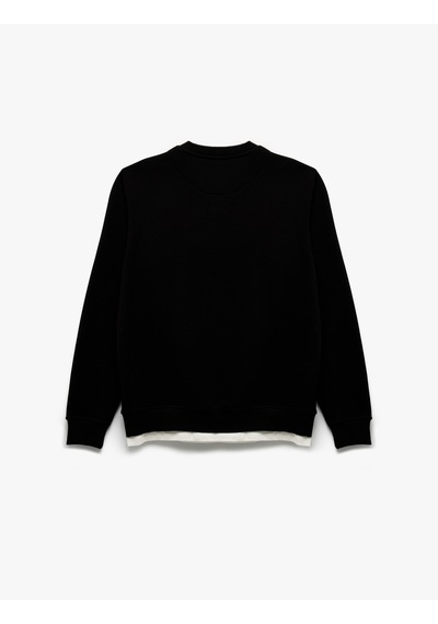 Koton Uzun Kollu Şardonlu Kumaş Detaylı Bisiklet Yaka Sweatshirt Siyah 6wam70070mk Siyah