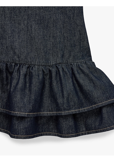 Koton Pamuklu Rahat Kalıp Kolsuz Bisiklet Yaka Katlı Mini Jean Elbise Koyu İndigo 7wal80009md Indigo