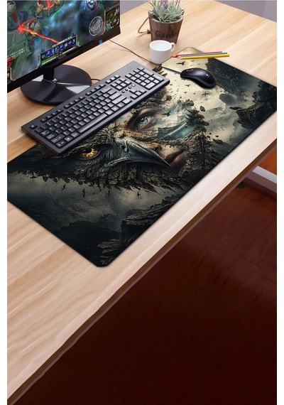 Sonictouch Klavye Mousepad 40x90cm Dikişsiz Pürüzsüz Sıvı Geçirmez Kaymaz Taban Baykuş Ruhu