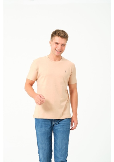 Erkek Basic Göğüs Nakış Detaylı Standart Fit Normal Kesim %100 Pamuk T-shirt Gri Melanj
