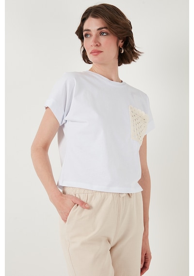 Lela Pamuklu Tek Cepli Regular Fit Bisiklet Yaka Bayan T Shirt 5865818 Beyaz
