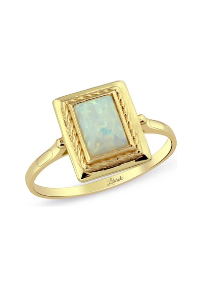Lilarote Opal Kare Taşlı Altın Yüzük