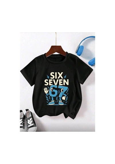 Stil X Sıx Seven Baskılı Erkek Çocuk Tshırt, 67 Tasarımlı Siyah-1