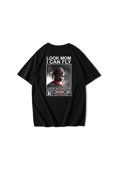 Brz Collection Unisex Oversize Arka Baskılı Look Mom I Can Fly T-shirt-siyah Siyah