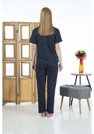 Estiva 24151 Kadın Kısa Kol Boydan Düğmeli Gömlek Pijama Takımı 001