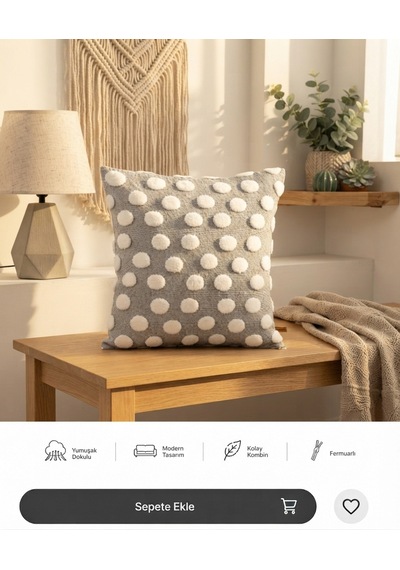 Bubble Punch Dekoratif Kırlent Kılıfı 43x43 Cm Dokulu Ponponlu Bohem Modern Koltuk Yastık Kılıfı Salon Oturma Odası Dekoru Gri