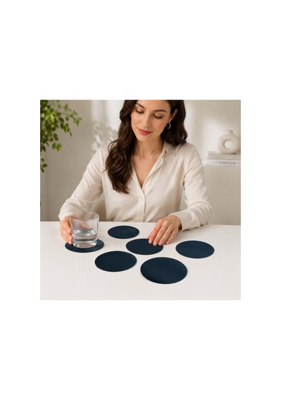 10 Cm Çap Siyah Deri Bardak Altlığı 6 Lı Set Dekoratif Masa Koruyucu Diğer