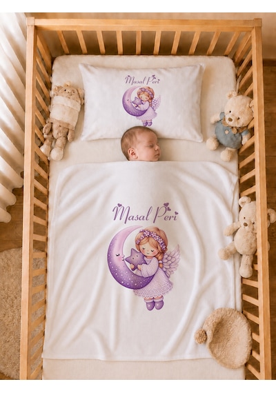 Pia Baby Kız Bebek Tulum Seti İsim Baskılı %100 Pamuk Yastık Kılıfı Ve Battaniye 1082tyb0x Ekru