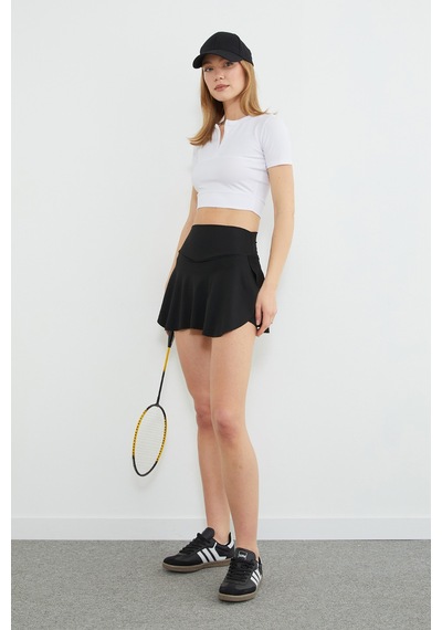Fullamoda Beli Lastikli Şortlu Tenis Eteği Siyah