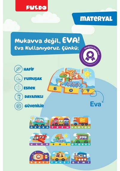 Puedo İlk Kelimelerim Araçlar Puzzle Eva Eğitici Oyuncak 3+ Harf Öğrenme 41 Parça