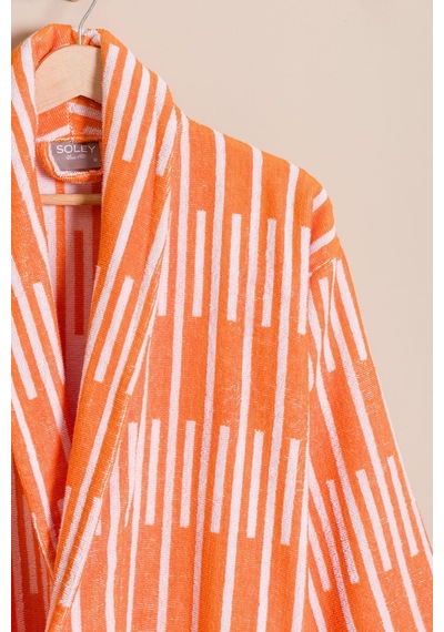 Piano %100 Pamuk Jakarlı Unisex Bornoz Oranj
