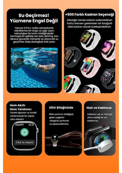 Harvox Watch 11 Pro+ Akıllı Saat Apple İphone Ve Android Tüm Telefonlara Uyumlu 46mm Turuncu