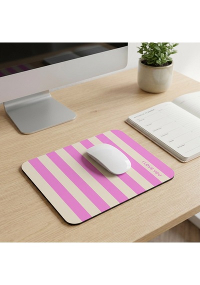 Tabloe Çizgili Desenli Premium Mouse Pad - 23x19 Cm - Kaydırmaz Tabanlı Kaliteli Fare Altlığı Mousepad Açık Pembe