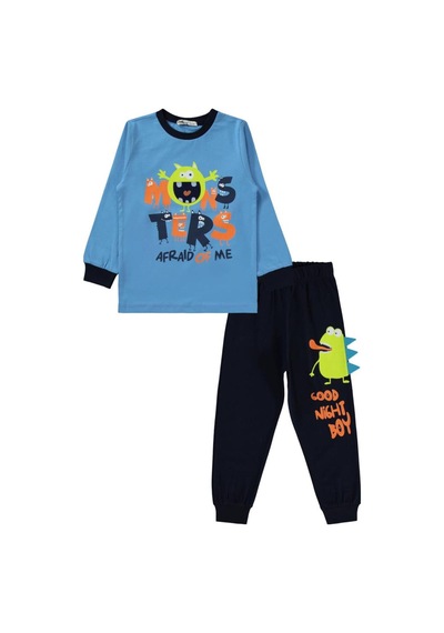 Monster Baskılı 2-5 Yaş Pijama Takımı - Lacivert