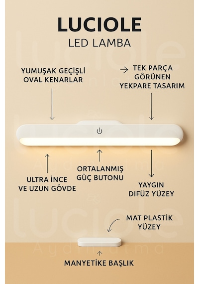 Usb Şarjlı Martı Led Lamba 3w Dokunmatik 3 Renk Işık Mıknatıslı Ve Taşınabilir Tasarım 30 Cm