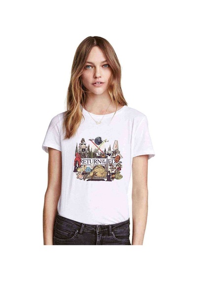 Return Of The Jedi Baskılı Beyaz Kadın Tshirt