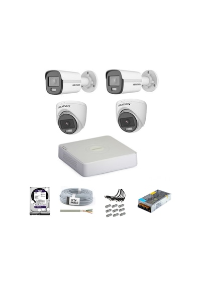 Hikvision Colorvu Gece-karanlıkta Renkli 4 Ahd Kameralı Güvenlik Kamera Kuruluma Hazır Set