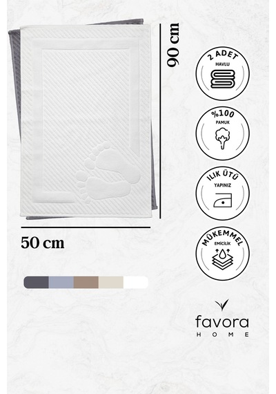 Leoline %100 Pamuk Premium 2'li Ayak Havlusu - Beyaz - Antrasit Beyaz - Antrasit