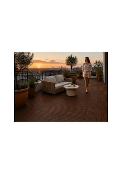 %100 Akasya Ahşap Deck Karo 50x50 Cm Geçmeli Click Sistem 1 Koli 4 Adet 1 M² Balkon Teras Bahçe Havuz Banyo