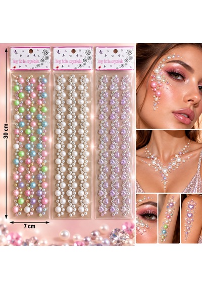 Şerit Renkler Yapışkanlı Yüz Taşı Face Gems Taşlı Yüz Ve Vücut Süsü