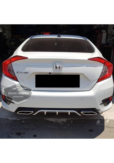 Honda Civic Fc5 2016-2021 Araca Özel Siyah Gri Arka Difüzör Tırnaklı Çift Kare Egzoz Çıkışlı Arka Tampon Eki İthal 1.sınıf 00 Şüscaroto Aksesuar