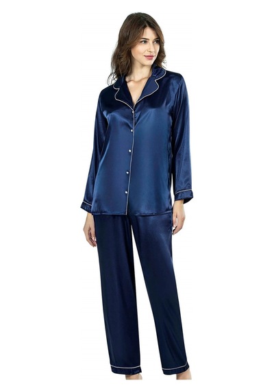 Litae Herşeytrend Lacivert İkili Saten Gecelik Pijama Takımı 7647 Lacivert