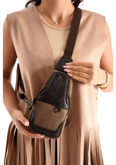 Westpolo Unisex Vegan Deri Çapraz Göğüs Ve Omuz Çantası Body Bag - 7044kes Kahverengi
