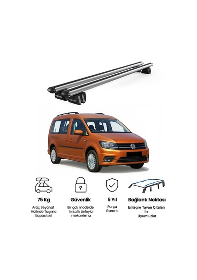 Pençe Volkswagen Caddy Maxi Life 5d 2007-2015 Uyumlu Gri Ara Atkı Port Bagaj Tavan Barı