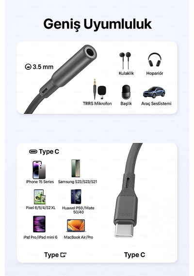 Td-c3327 Type-c-3.5mm Kulaklık Dönüştürücü Hifi Ses Aktarımı Dac Çipli Tak Ve Kullan 13cm