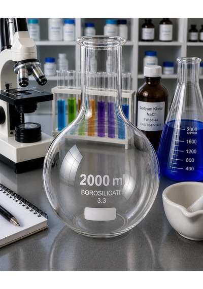 Balon Kısa Boyunlu Dibi Düz Borosilikat 2000 Ml