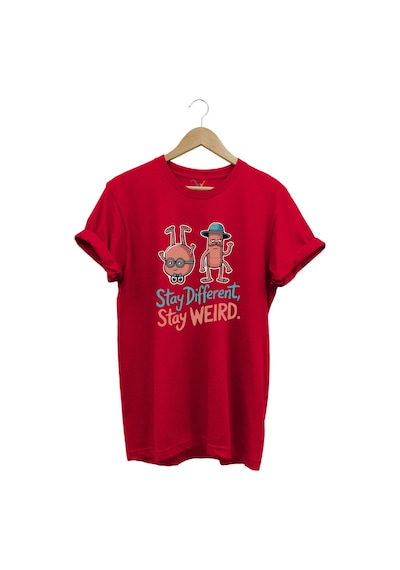 Stay Different Stay Weird Sevimli Şık Tasarım Baskılı %100 Pamuk Bisiklet Yaka Regular Fit T-shirt Kırmızı Stay Different Stay Weird Sevimli Şık Tasarım Baskılı %100 Pamuk Bisiklet Yaka Regular Fit T-shirt Kırmızı