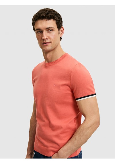 Mercan Slim Fit Bisiklet Yaka Triko T-shirt Kirmizi