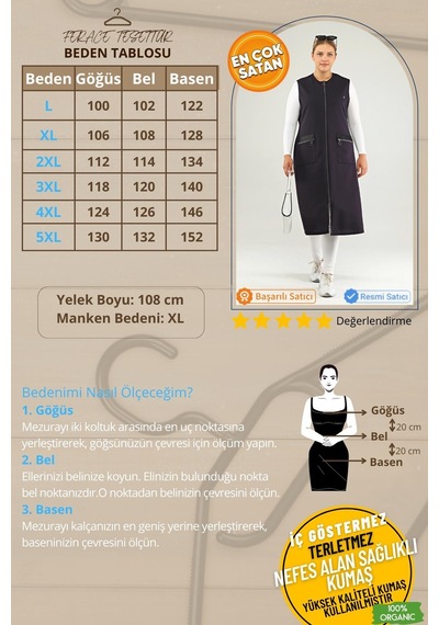 Ferace Tesettür Kadın Deri Cepli Buyuk Beden Uzun Yelek 001