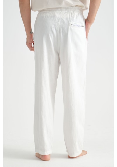 Redline Luxe Erkek Baggy Keten Karışımı Rahat Pantolon Bol Paça Yeni Sezon Beyaz