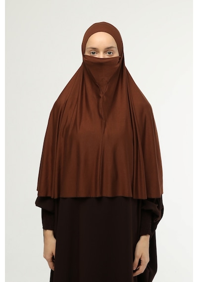 Altobeh Hazır Türban Peçeli Pratik Eşarp Tesettür Nikaplı Hijab - Namaz Örtüsü Sufle 3xl - Çikolata Çikolata