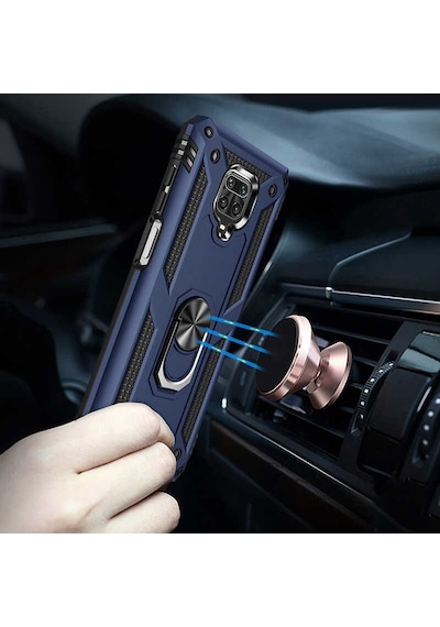 Xiaomi Redmi Note 9s Kılıf Sert Silikon Yüzüklü Stand Özellikli Kapak