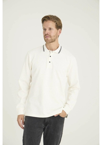 Kly Erkek Polo Yaka Pamuklu Yumuşak Dokulu Modern Sweatshirt Ekru
