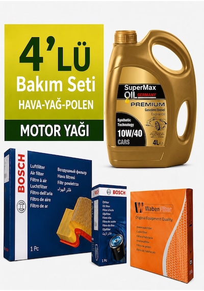 Bosch Renault Megane 1.2 Benzin Tce Filtre Bakım Seti-supermax Oil Germany 10w40 4lt 2016-2019 4 Lü