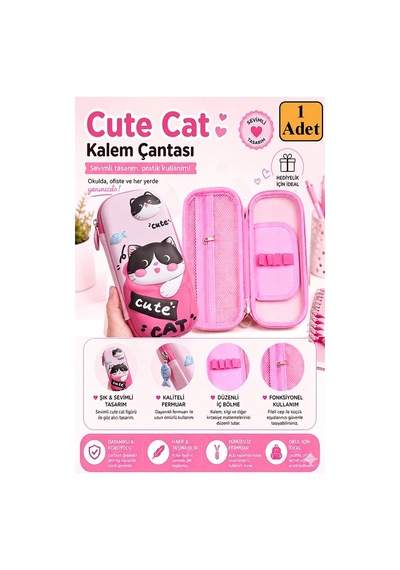 Pembe Kabartmalı Bölmeli Kalemlik 1 Adet P-5922 Kız Çocuk Okul Kalem Kutusu 3 Boyutlu Sevimli Karikatür Hediyelik Turuncu
