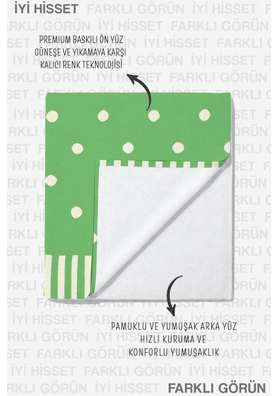 Yeşil Puantiyeli Modern Plaj Havlusu - Minimalist Beyaz Çizgili Hızlı Kuruyan Mikrofiber Havlu Örtü Çiy Deniz