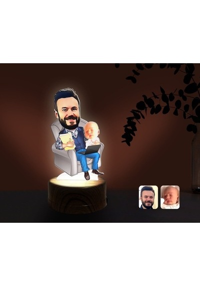Kişiye Özel Baba Oğul Karikatürlü Dekoratif 3D Biblo Led Işıklı G (483006643)