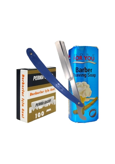 Permasharp Berber Jileti 100'lü Paket, More For You Tıraş Sabunu 75g, Ali Bıyıklı Ustura Seti
