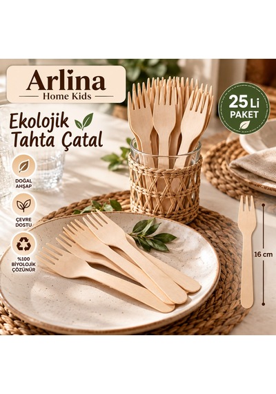 16 Cm Ekolojik Tahta Çatal 25 Li Ahşap