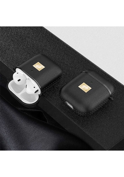 Wlons Apple Uyumlu AirPods Kılıf Deri Görünümlü Askılı Koruma Kılıfı Siyah