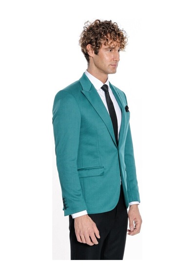 Wessi Pamuk Slim Fit Desensiz Yeşil Erkek Ceket 001