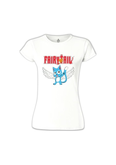 Fairy Tail - Happy Beyaz Kadın Tshirt 001